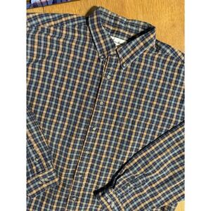 Vintage Eddie Bauer Heavy Flannel Shirt Orange Blue Plaid Men's 2XLT Tall